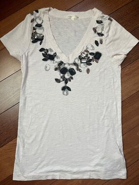 NWOT J. Crew Jewel Sequin V Neck Tee